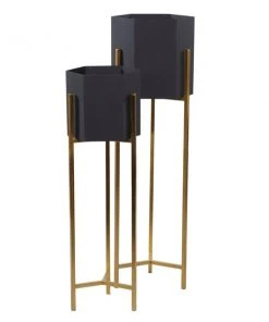 Grayson Lane 11-in W x 25-in H Contemporary Gold/Black Metal Round Planters - Set of 2 -GRAYSON LANE shop 330945183 AlternateImage5 l