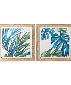 Grayson Lane Brown Wood Framed 29-in H x 29-in W Botanical Wood Painting - Set of 2