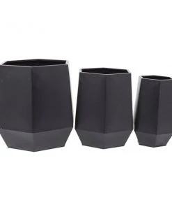 Grayson Lane 15.75-in W x 19.63-in H Modern Black Geometric Metal Round Planters - Set of 3