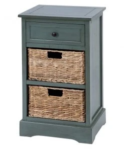 Grayson Lane 28-in x 16-in Blue Wood Traditional End Table with Storage Baskets