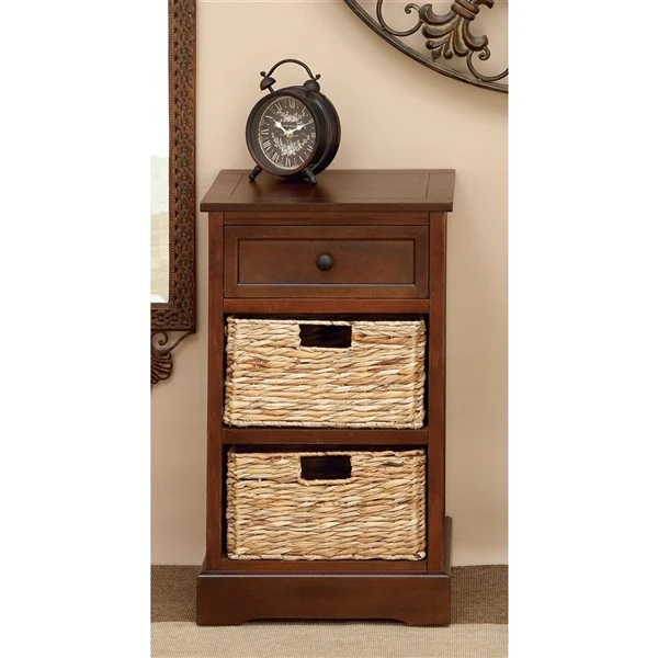 Grayson Lane 28-in x 16-in Brown Wood Traditional End Table with Storage Baskets 2 Grayson Lane 28-in x 16-in Brown Wood Traditional End Table with Storage Baskets - Image 2