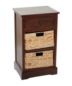 Grayson Lane 28-in x 16-in Brown Wood Traditional End Table with Storage Baskets