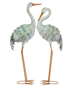Grayson Lane 41-in H x 7-in W Metal Blue Flamingo Garden Statue - Set of 2