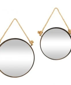 Grayson Lane 35.5-in x 24.10-in Round Brown Wall Mirror