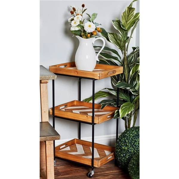 Grayson Lane Black Metal Base with Wood Top Kitchen Cart (32-in x 18-in) 2 Grayson Lane Black Metal Base with Wood Top Kitchen Cart (32-in x 18-in) - Image 2