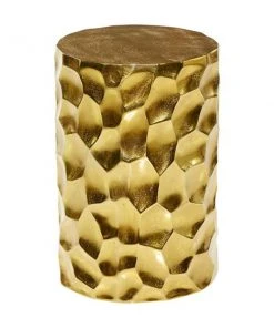 Grayson Lane Modern Hammered Gold Metal Round Ottoman