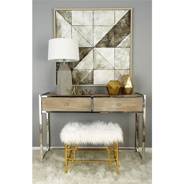 Grayson Lane Modern White Faux Fur and Gold Iron Rectangle Ottoman 2 Grayson Lane Modern White Faux Fur and Gold Iron Rectangle Ottoman - Image 2