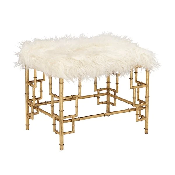 Grayson Lane Modern White Faux Fur and Gold Iron Rectangle Ottoman 5 Grayson Lane Modern White Faux Fur and Gold Iron Rectangle Ottoman - Image 5