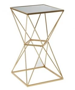 Grayson Lane 28-in x 16-in Gold Metal Glam Square End Table with Mirror Table Top