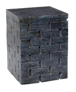 Grayson Lane Modern Grey Teak Wood Brick-Inspired Rectangle Ottoman