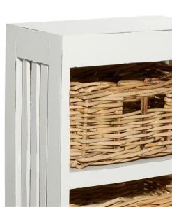 Grayson Lane 36-in x 17-in White Wood 2-Drawer End Table with Rattan Baskets -GRAYSON LANE shop 330945291 AlternateImage4 l