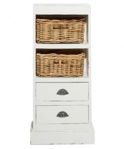 Grayson Lane 36-in x 17-in White Wood 2-Drawer End Table with Rattan Baskets -GRAYSON LANE shop 330945291 AlternateImage5 l