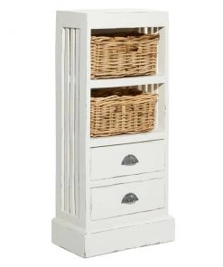 Grayson Lane 36-in x 17-in White Wood 2-Drawer End Table with Rattan Baskets