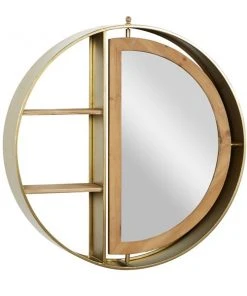 Grayson Lane 28-in x 27-in Gold Iron Round Wall-Mounted Shelf with Mirror