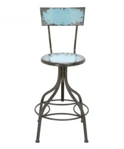 Grayson Lane Grey and Blue Adjustable Height Swivel Bar Stool