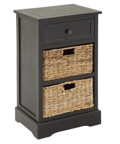 Grayson Lane 28-in x 16-in Black Wood Traditional End Table with Storage Baskets