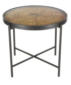 Grayson Lane 21-in x 25-in Brown Wood Industrial Round End Table with Working Clock
