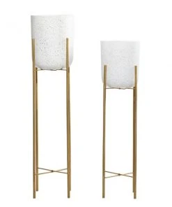 Grayson Lane 13-in W x 46-in H Contemporary White Metal Round Planters with Gold Stands - Set of 2 -GRAYSON LANE shop 330945332 AlternateImage5 l