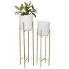 Grayson Lane 13-in W x 46-in H Contemporary White Metal Round Planters with Gold Stands - Set of 2
