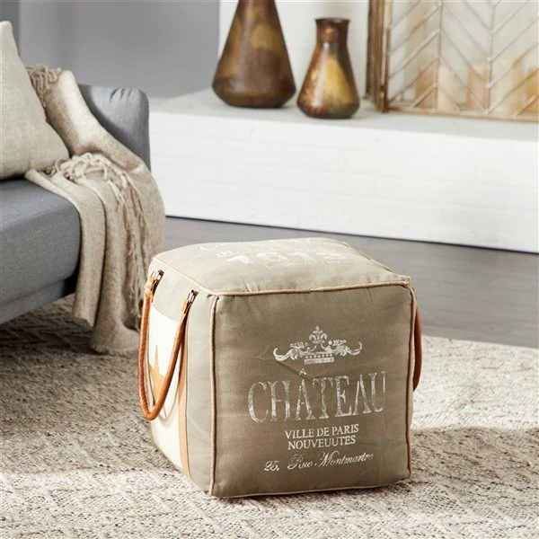 Grayson Lane Farmhouse Grey Canvas Square Ottoman with Handles 2 Grayson Lane Farmhouse Grey Canvas Square Ottoman with Handles - Image 2