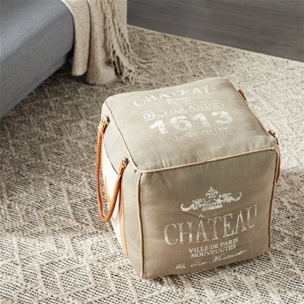 Grayson Lane Farmhouse Grey Canvas Square Ottoman with Handles 3 Grayson Lane Farmhouse Grey Canvas Square Ottoman with Handles - Image 3