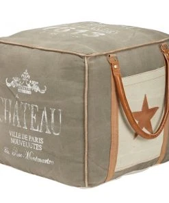 Grayson Lane Farmhouse Grey Canvas Square Ottoman with Handles