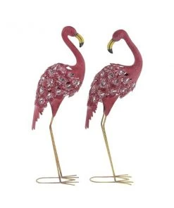 Grayson Lane 38-in H x 10-in W Metal Pink Flamingo Garden Statue - Set of 2