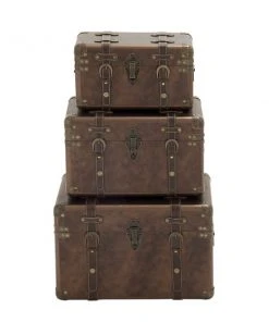 Grayson Lane Brown Wood Storage Trunk - Set of 3