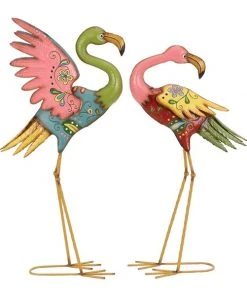 Grayson Lane 32-in H x 17-in W Metal Multicoloured Flamingo Garden Statue - Set of 2