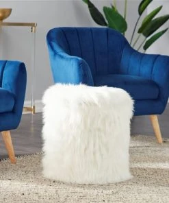 Grayson Lane Modern White Faux Fur Round Integrated Storage Ottoman -GRAYSON LANE shop 330945370 AlternateImage2 l