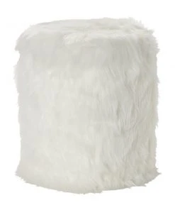 Grayson Lane Modern White Faux Fur Round Integrated Storage Ottoman