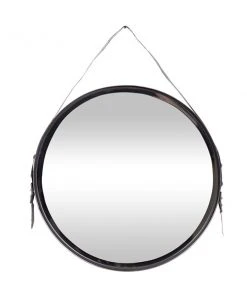 Grayson Lane 30.55-in x 24.70-in Round Black Wall Mirror