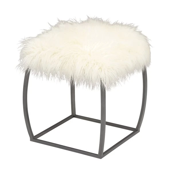 Grayson Lane Modern White Faux Fur with Black Frame Ottoman 4 Grayson Lane Modern White Faux Fur with Black Frame Ottoman - Image 4