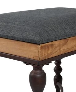 Grayson Lane Farmhouse Grey Linen Cushion with Mahogany Frame Rectangle Ottoman -GRAYSON LANE shop 330945399 AlternateImage3 l