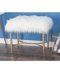Grayson Lane Modern White Faux Fur and Gold Metal Rectangle Ottoman -GRAYSON LANE shop 330945400 AlternateImage2 l