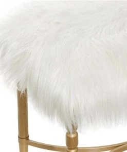 Grayson Lane Modern White Faux Fur and Gold Metal Rectangle Ottoman -GRAYSON LANE shop 330945400 AlternateImage3 l