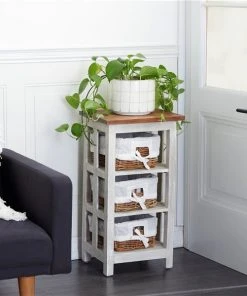 Grayson Lane 29-in x 15-in White Wood Farmhouse End Table with Rattan Baskets -GRAYSON LANE shop 330945410 AlternateImage2 l