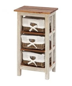 Grayson Lane 29-in x 15-in White Wood Farmhouse End Table with Rattan Baskets
