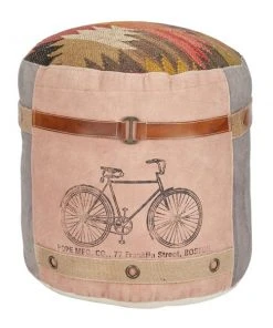 Grayson Lane Casual Multicoloured Bicycle Genuine Leather Round Ottoman
