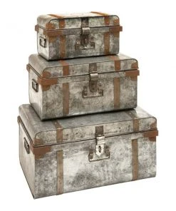 Grayson Lane Silver Metal Storage Trunk - Set of 3