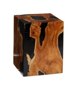 Grayson Lane Coastal Black/Brown Teak Wood and Resin Square Ottoman