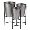 Grayson Lane 15-in W x 28-in H Modern Metallic Grey Metal Round Planters - Set of 3
