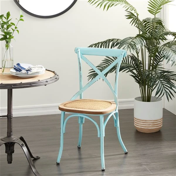 Grayson Lane Farmhouse 18-in W Distressed Blue Iron and Rattan Dining Chair 2 Grayson Lane Farmhouse 18-in W Distressed Blue Iron and Rattan Dining Chair - Image 2