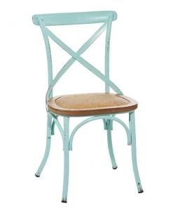 Grayson Lane Farmhouse 18-in W Distressed Blue Iron and Rattan Dining Chair