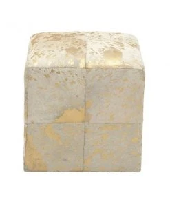 Grayson Lane Glam Gold Genuine Leather Square Ottoman