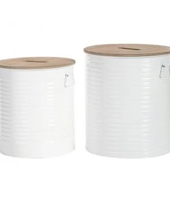 Grayson Lane Farmhouse White Round Integrated Storage Ottoman - Set of 2 -GRAYSON LANE shop 330945462 AlternateImage5 l