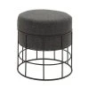 Grayson Lane Modern Grey Linen Round Ottoman with Metal Frame