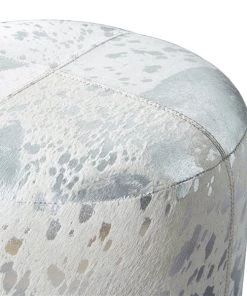 Grayson Lane Glam Silver Genuine Leather Round Ottoman -GRAYSON LANE shop 330945473 AlternateImage3 l