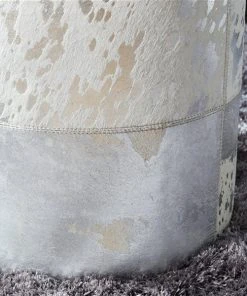 Grayson Lane Glam Silver Genuine Leather Round Ottoman -GRAYSON LANE shop 330945473 AlternateImage4 l