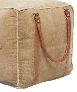 Grayson Lane Farmhouse Canvas Square Brown Ottoman with Handles -GRAYSON LANE shop 330945479 AlternateImage3 l